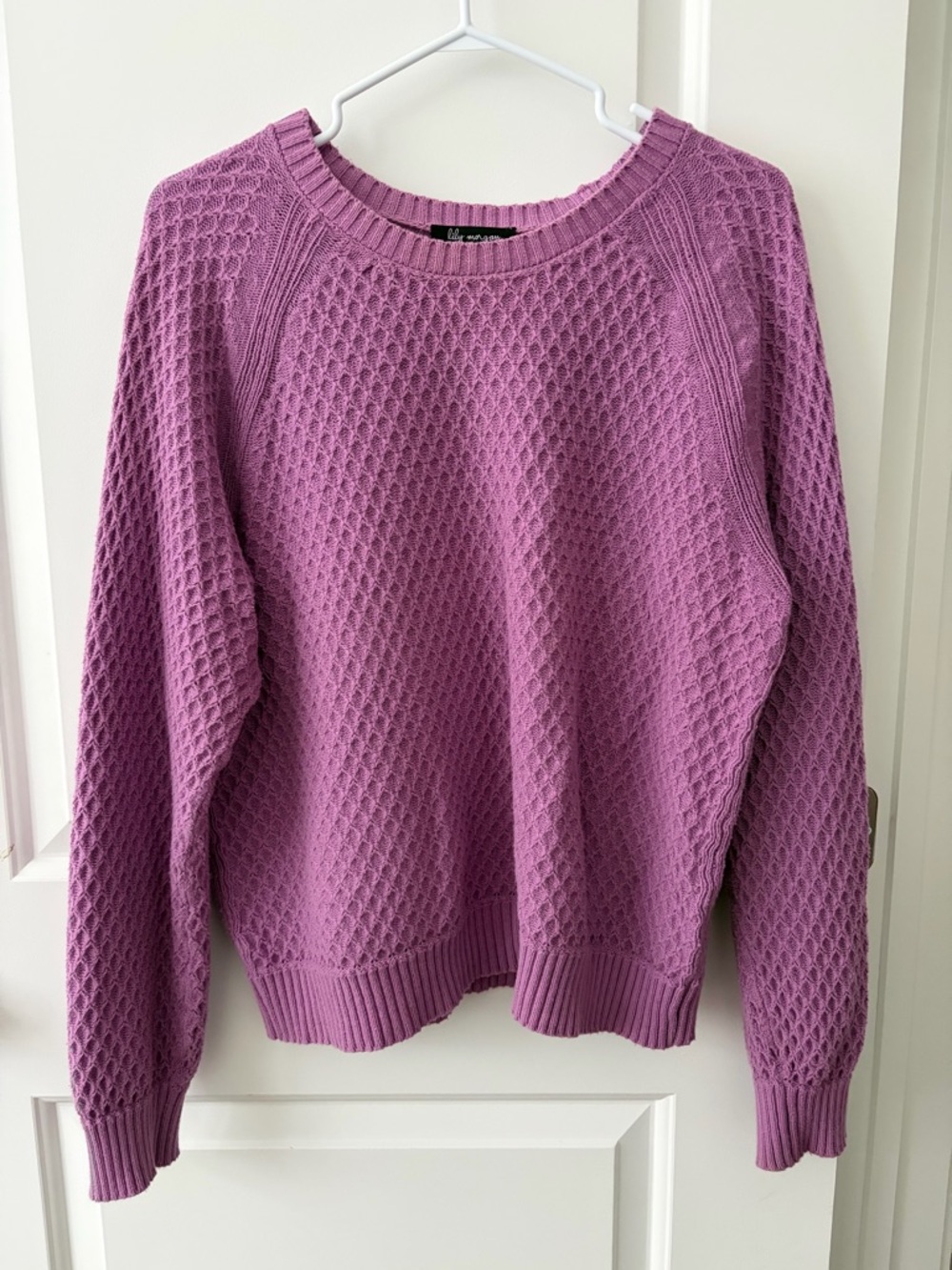 Womens Textured Crewneck Cotton Sweater in Lilac